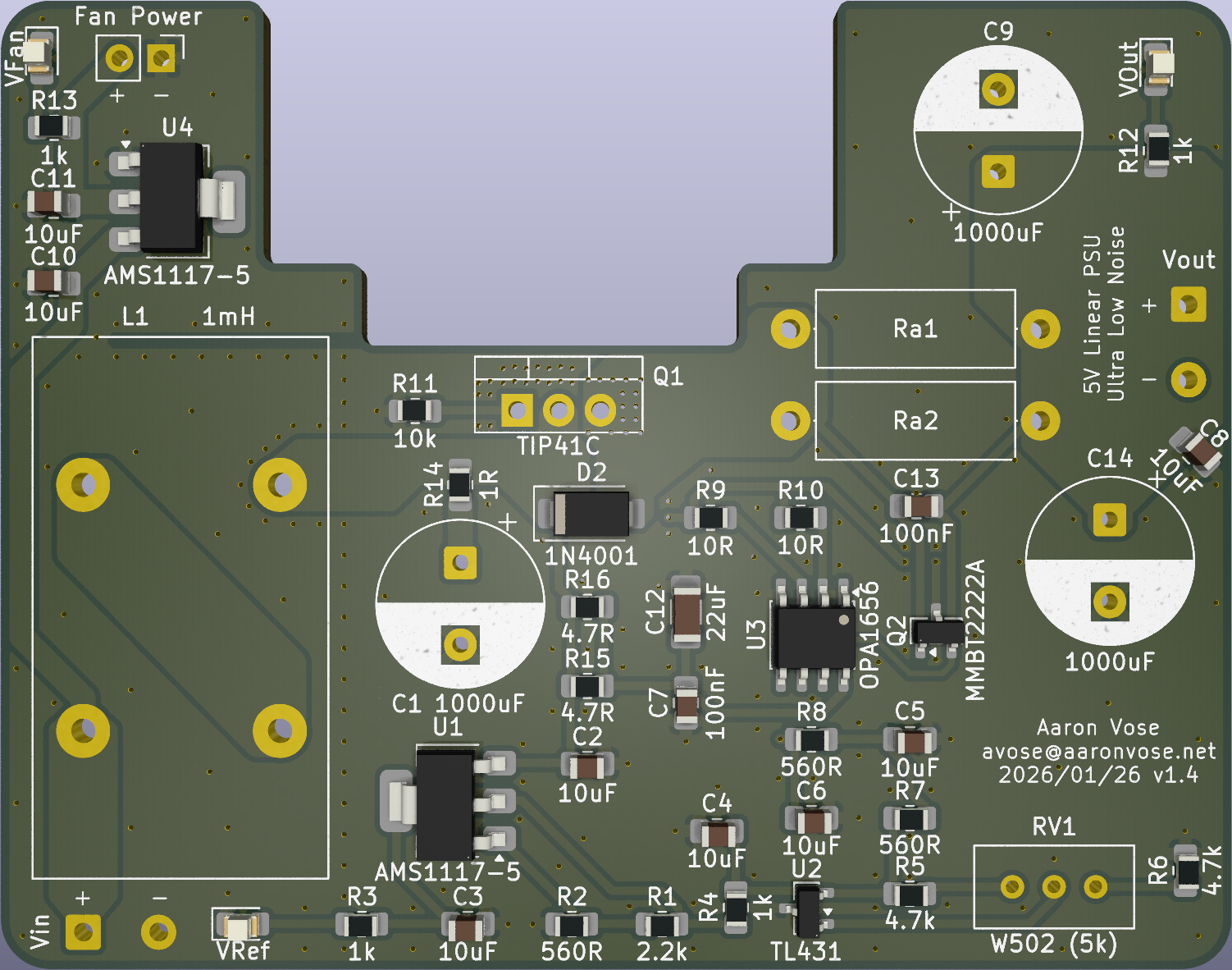 3D Render of PSU PCB with SMD Components.